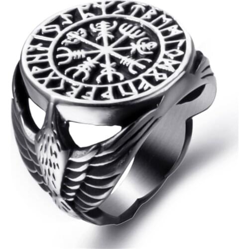 Elfasio Viking Rings Vegvisir Valknut Pirate Compass Norse Symbol Men Stainless Steel Ring Vintage Jewelry Size 8-13