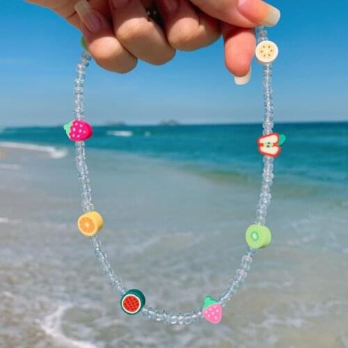 Go2Boho 2021 Ransparent Beaded Necklace Random Fruit Choker Necklace For Women Simple Acrylic Beads Sweet Summer Beach Jewelry