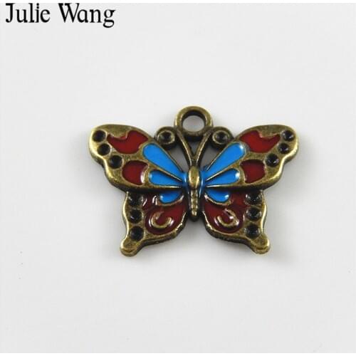 Julie Wang 10PCS Zinc Alloy Enamel Colorful Butterfly Charms Jewelry Making Pendant Necklace Bracelet Earring Findings Accessory