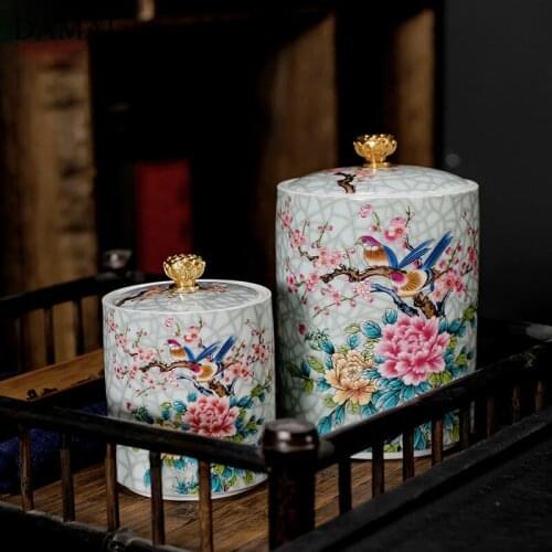 French Enamel Ceramic Tea Container Floral Decorative Painted Sealed Tealeaf Cans Teahouse Coffee Table Decoration Ornaments