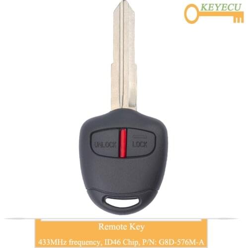 KEYECU Remote Car Key for Mitsubishi Outlander Pajero Montero Triton ASX Lancer, Fob 2 Btns - 433MHz - ID46 Chip - MIT11 Blade
