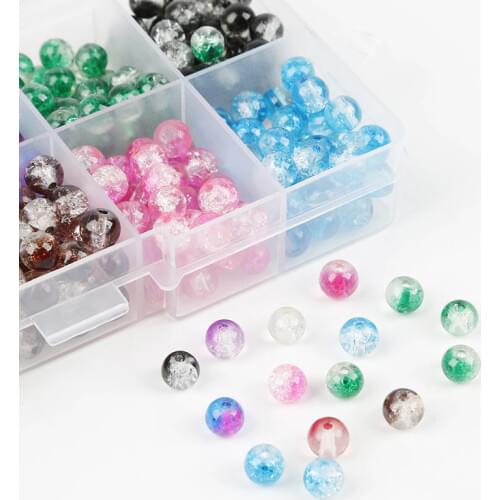 450/200pcs Round Crack Glass Loose Bead 6mm 8mm Colorful Broken Floral Popcorn Beads Set DIY Bracelet Jewelry Kit Box Beads