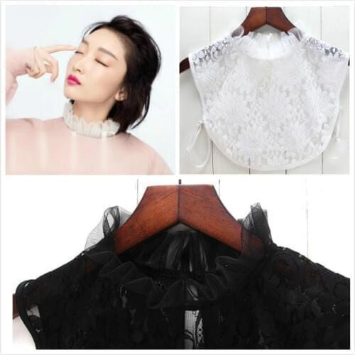 White Black Ruffled mesh gauze base fake collar lace collar neck ladies wild shirt sweater coat decorative lace fabric