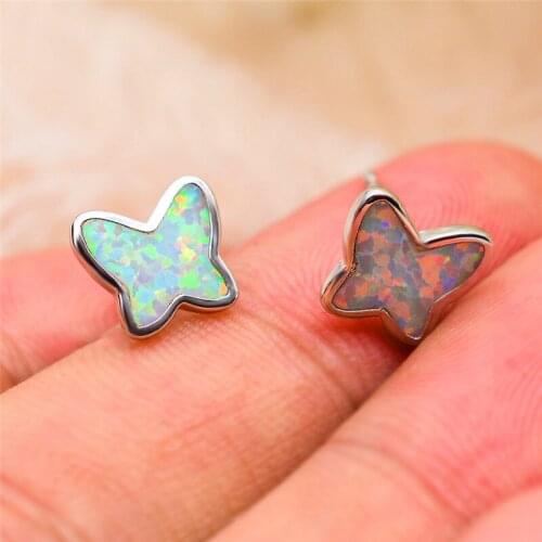 Cute Ladies Butterfly Animal Stud Earrings Romantic Silver Color Opal Earrings Elegant Promise Wedding Earrings For Women
