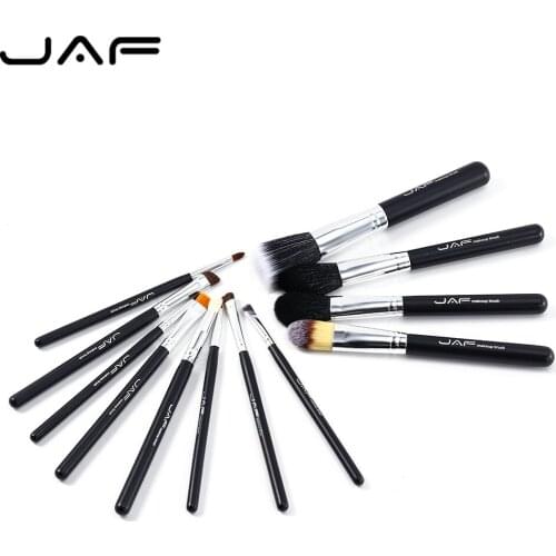 JAF 12pcs Professional Black Wooden Handle Makeup Brush Set