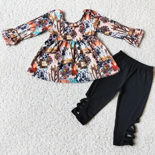 New Fashion Toddler Baby Girls Designer Clothes Fall Outfits Cow Boutique Kids Girls Clothing Wholesale Children Clothes Set Hot