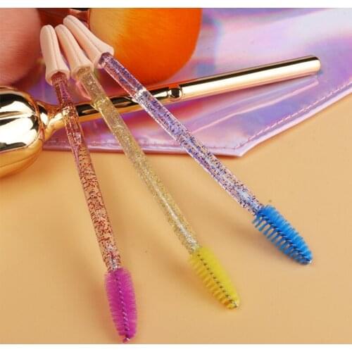 Disposable 50 Pcs/Pack 2 In 1 Crystal Eyelash Makeup Brush Diamond Handle Mascara Wands Eyeshadow Sponge Eyelash Extension Tool