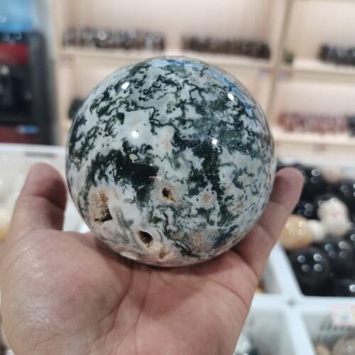 Wholesale 80mm natural ocean water grass agate stone balls healing rock crystal sphere ball home decorative