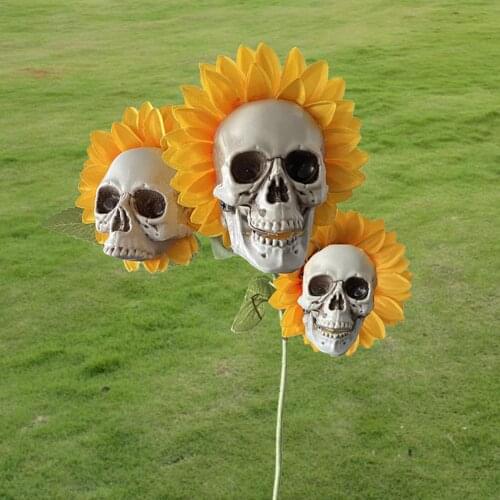 Sunflower Skull Garden Decor Outdoor Simulation Plants Skeleton Halloween Stake Creative Yard Bone Scary Party Decor