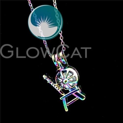 R-C662 Colorful Spinning Wheel Beads Cage Pendant Perfume Diffuser Aromatherapy Stone Pearl Cage Locket Necklace