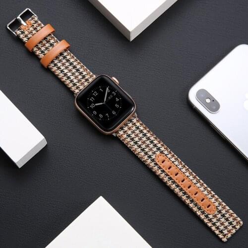 Suitable Apple Watch 6 5 4 3 Generation Personality Trend Checkered Canvas Leather British Style 38mm 40mm 42mm 44mm Apple Strap