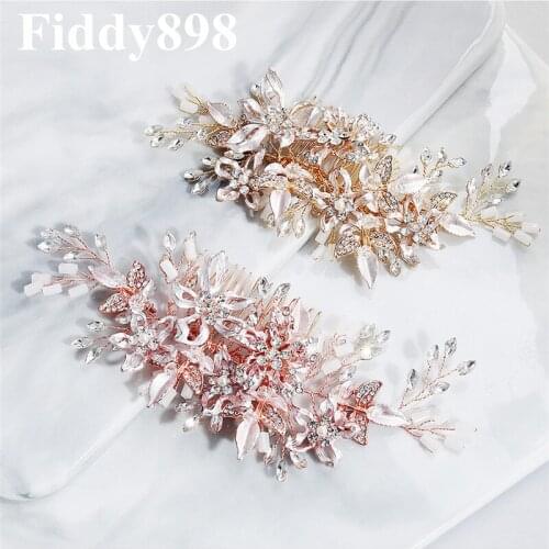 Rose Gold Crystal Wedding Hair Comb Handmade Rhinestone Wedding Hair Accessories Bridal Headpiece Women Jewelry Hair Pins Tiara