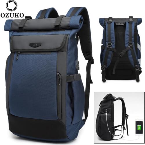 OZUKO Fashion Women Mens Backpack Waterproof Travel Bag Multifunction USB Laptop Large Capacity Luggage School bag Mochila