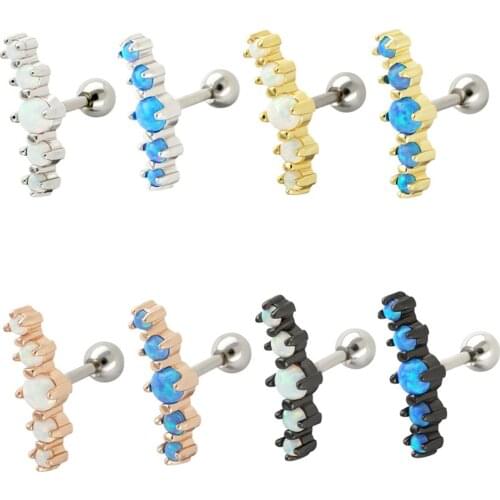 JHJT 1PC Opal Cartilage Piercing Ear Stud 316L Surgical Steel Tragus Piercing Helix Earring 16g Body Jewelry