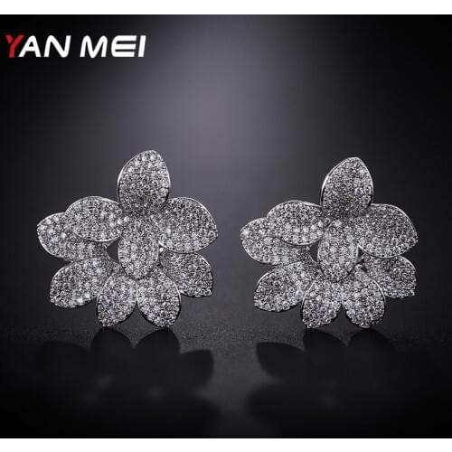 YANMEI Crystal Flower Shape Stud Earring Cublic Zircon Earring Fashion Jewelry YME8084