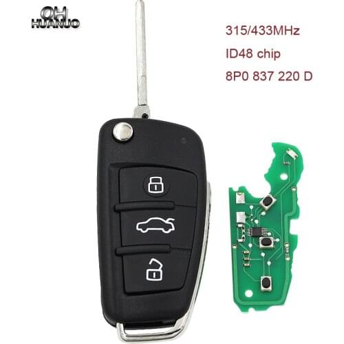 Folding Remote Key Keyless Entry 3BTN 315MHz or 433MHz with ID48 Chip for Audi A3 TT 2004-2013 8P0837220D