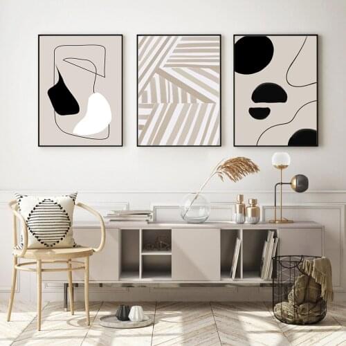 Modern Abstract Line Art Beige Black Minimalist Canvas Painting Poster Print Wall Pictures Living Room Interior Home Decoration