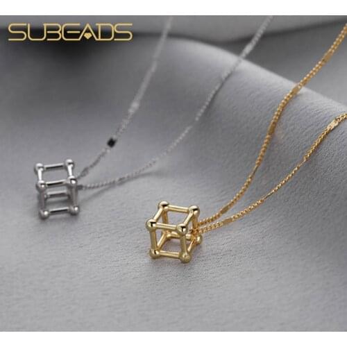 Subeads Rubik Cube Hollow Geometry Square Pendant Necklace for Women Party Choker Necklace Fine Jewelry Gift Accessories