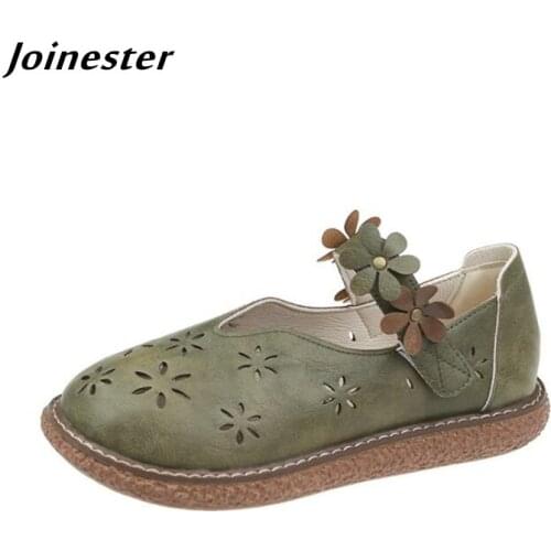 Retro Style Mary Jane Flats for Women Round Toe Strap Loafers chaussure femme Girls Sweet Dress Shoe Female Flower Sandals