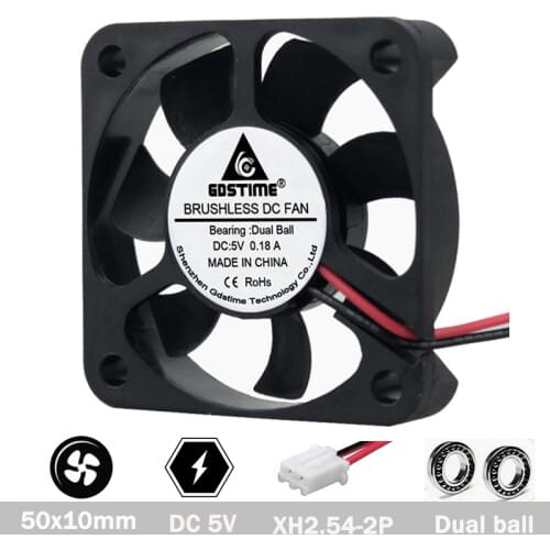 10 pcs Gdstime 50mm DC 5V fan 5cm 5010 50x50x10mm double ball bearing Brushless PC Cooler Cooling fan
