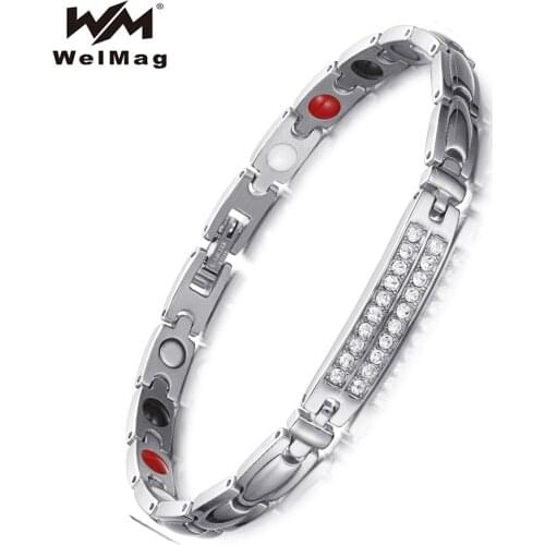 Wemag Stainless Steel Magnetic Healing Bracelets & Bangles For Women Crystal Design Health Care Chain Bracelets Gift 2021