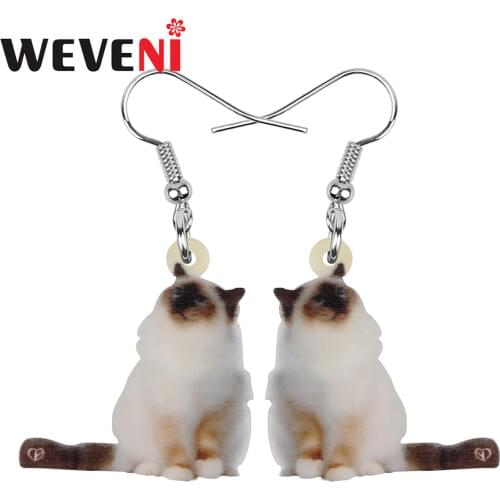 WEVENI Acrylic Smile Bumlese Cat Earrings Pet Animal Cute Kitten Drop Dangle Jewelry For Women Girls Kids Novelty Gift Charms