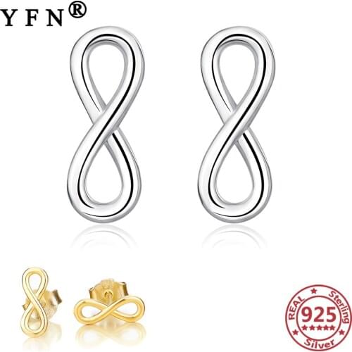 YFN 925 Sterling Silver Stud Earrings 8 Eight Shaped Silver 925 Jewelry Daily Style Stud Earrings for Women Fine Trendy Jewelry