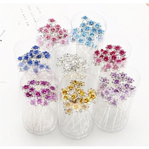 20Pcs/pack Clear Crystal Rhinestone Rose Flower Wedding Bridal Hair Clips Jewelry Barrettes Headwear for Women Hair Accessories