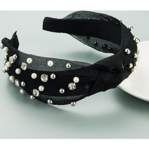 2021 Lace Pearl Headband For Women Sweet Pearl Hair Band Wide Side Hair Band Ladies Headwear Center Knot Girls Hair Accessories