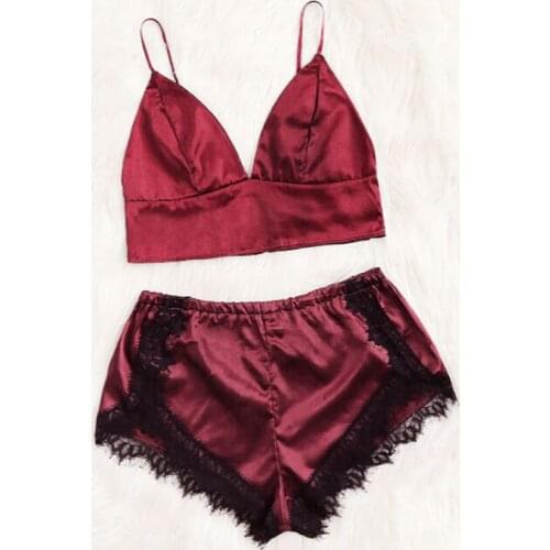 Pajamas Set Ladies Sexy Suit Suspenders Lace Pajamas High Waist Shorts Ladies Sexy Pajamas Female Summer Sleeveless V-Neck