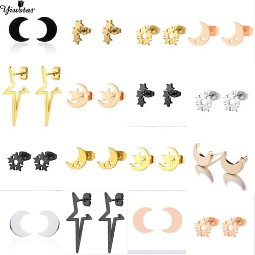 Yiustar Fashion Colorful Moon Star Earrings for Women Minimalist Stainless Steel Stud Earrings Girls Accessories Elegant Jewelry