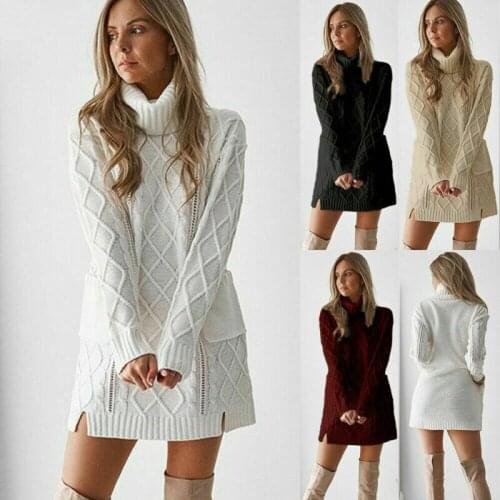 Women Turtleneck Sweater Jumper Dress Autumn Winter Long Sleeve Casual Pullover