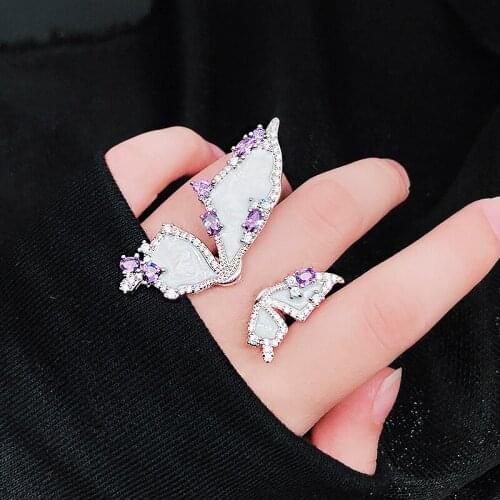 100% Real 925 Sterling Silver Elegant Butterfly Rings For Women Shiny Yellow Red Zircon Crystal Ring Jewelry Band Christmas Gift