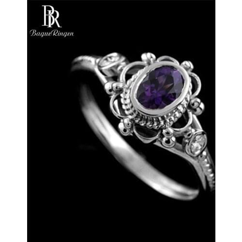 Bague Ringen Vintage Design Thai Silver Fine Jewelry Oval Gemstones S925 Rings for Women Ruby Amethyst Female Engagement Ring