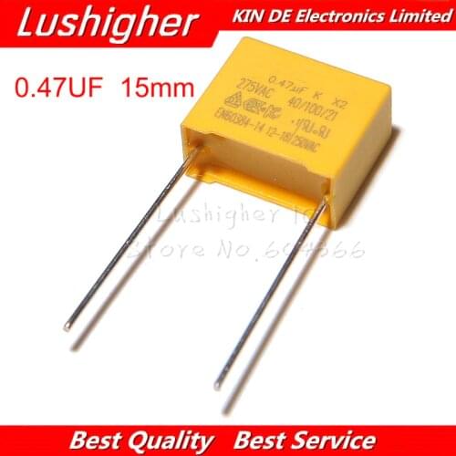 10pcs 275VAC 0.47uF 470nF 15mm 275V Pitch 15mm X2 Polypropylene Film Capacitor