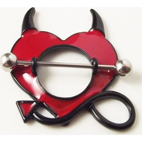 2piece Stainless Steel Rock Sexy Red Demon Mamilo Nipple Ring Shield Rings Body Piercing Jewelry Love Heart Nipple Ring Barbell