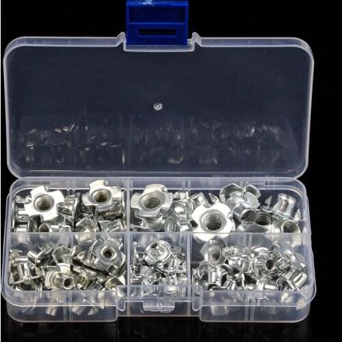 90pcs Zinc Plated Four Pronged T Nuts M3/M4/M5/M6/M8 Blind Inserts Nut For Wood Furniture