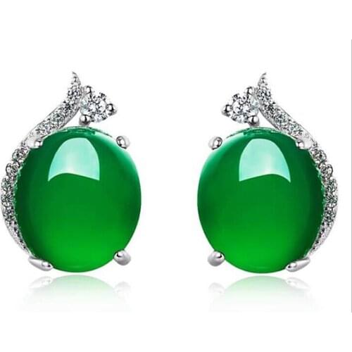 925 pure silver ear nail fashion temperament natural chalcedony agate ear nail simple Retro free shipping