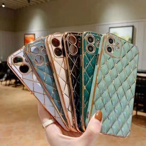 Electroplated Rhombus Phone Case for IPhone 12Pro MAX MINI XS MAX XR 7 8 Plus Anti Falling Solid Color Protective Sleeve