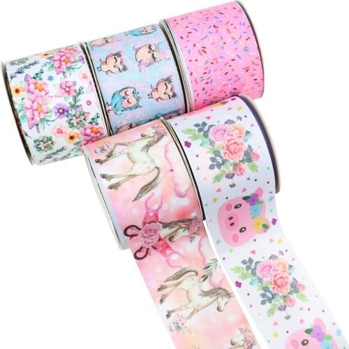 Flower Horse Owl Cute Pig Mexico Style Cartoon Printed Grosgrain Ribbon Party Decoration 10 Yard DIY Bow Bag Material Handmade