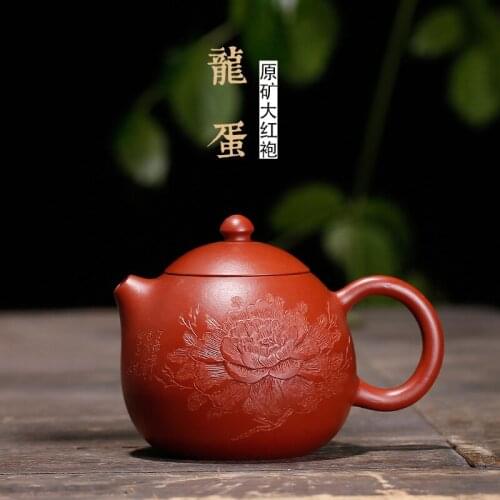 Dahongpao little dragon egg pot of pure hand carved painted peony high-grade ceramic tea-pot Mid-Autumn festival gift