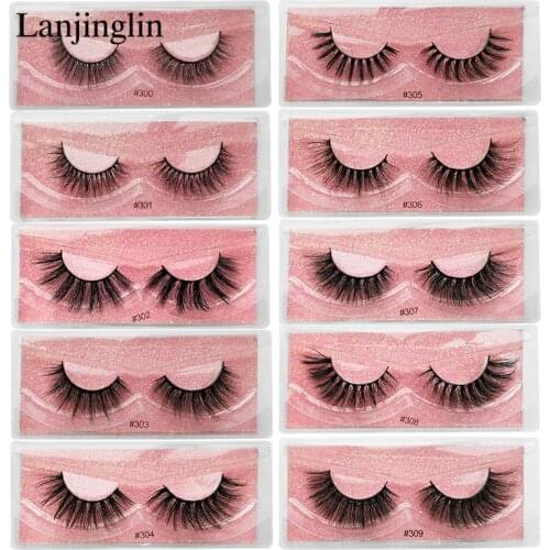 LANJINGLIN 1 Pair Faux Cils Soft Natural Long 3D Mink Lashes Makeup Tool Extension Thick Long False Eyelashes cilios maquiagem