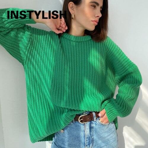 Instylish Long Sleeve O Neck Loose Sweater Elegant Solid Thick Oversized Pullover Vintage Cashmere Knitted Tops Harajuku Jumpers