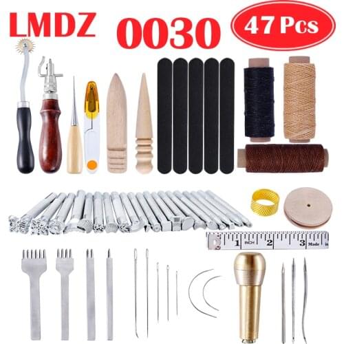 LMDZ Leathercraft Tool Sets Hand Stitching Sewing Leather Craft Tool Sewing Saddle Groover Punch Tools Kit Wood Metal