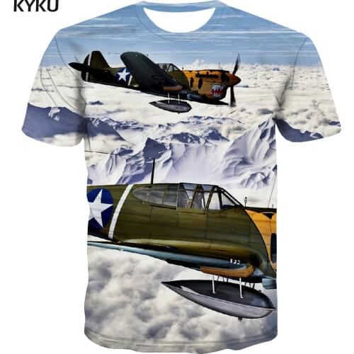 KYKU Snow T shirt Men Aircraft Anime Clothes Sky T-shirts 3d Cloud Tshirt Printed Mens Clothing summer New Male Big Size