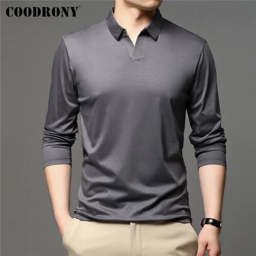 COODRONY Brand Spring Autumn New Arrivals High Quality 100% Soft Cotton Fashion Collar Long Sleeve Polo-Shirt Men Clothing C5047