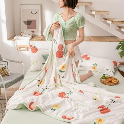 Soft Cotton Towel Blankets For Beds 4pcs Set Full Queen Quilt Sofa Bed Cover Children Bedspread Sheet Cartoon Style Summer Quilt