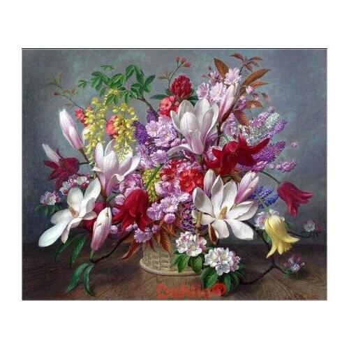 Still Life Exotic Flowers Oil painting Needlework Embroidery DIY Cross Stitch Kits Crafts 14CT Unprinted Home Decor Handmade