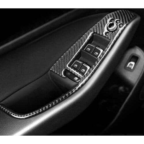 4pcs Real Carbon Fiber Stickers Armrest Inner Door Handle Frame Trim fit for Audi Q5 2010-2018 SQ5 2013-2017 Models Accessories