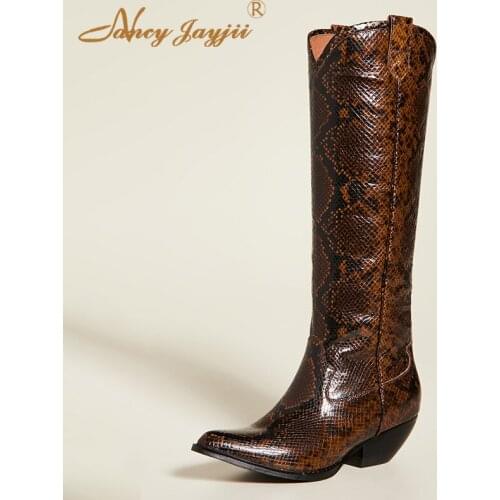 Nancyjayjii Brown Womens Shoes Adult Boots Knee High Heels High Heels Solid Pointed Toe Mature Winter Plus Size 2019